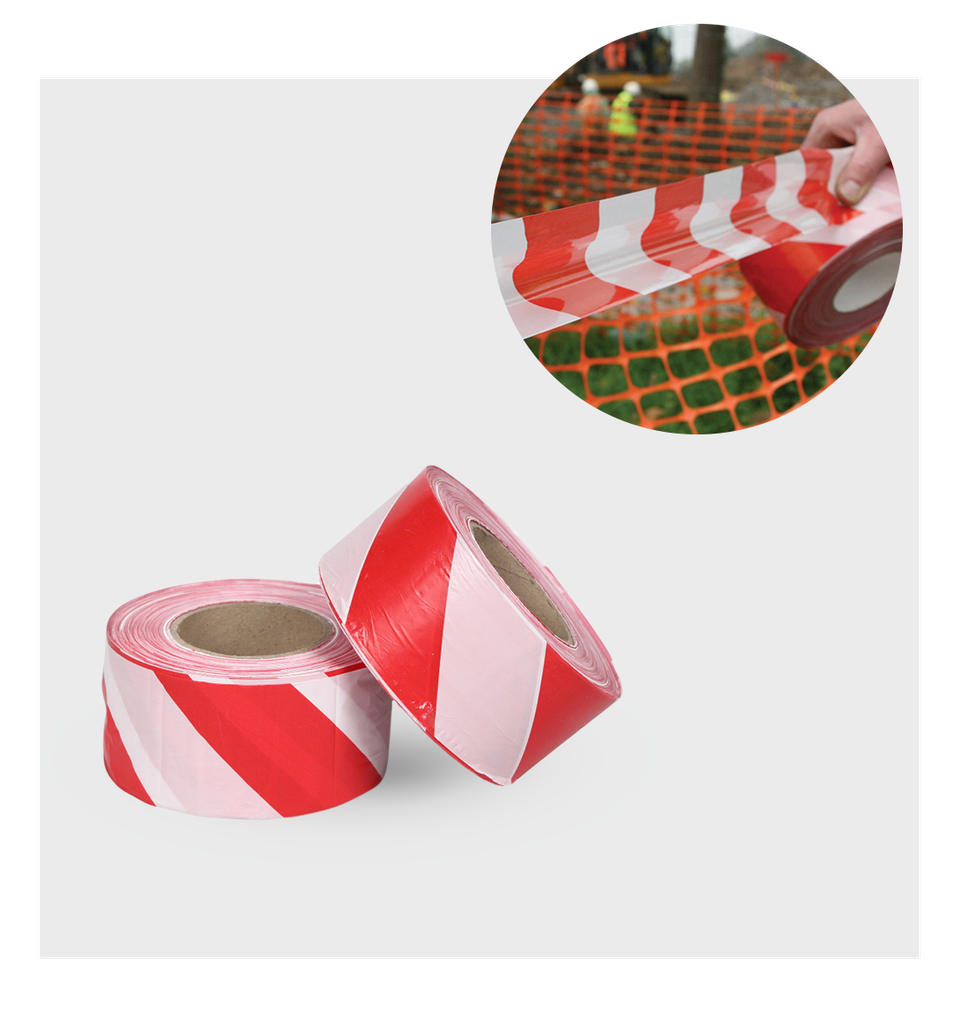 [F0110-E3] Barrier Tape (70mm x 500m, White/Red)